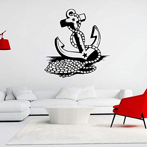 Ancla náutica Vinilo Adhesivo de pared Ancla de barco Cartel de arte de pared Hogar Patrón marino Decorativo Cuerda de ancla Mural Decoración del hogar Adhesivo de pared A2 57x60cm