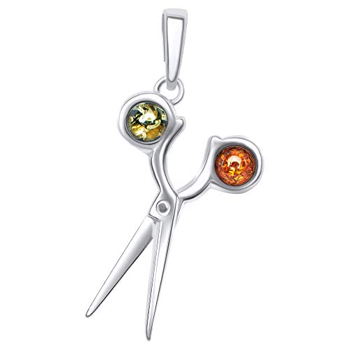 ANDANTE Premium Collection – auténtico ámbar del este colgante en plata de ley 925 * Tijeras de peluquería * * Certificado – Oro del mar – Color coñac