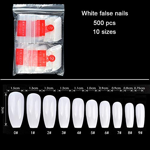 ANEWISH 500 Pcs White Artificial Fingernails False-Fingernails Art Nail Fake Nails Tips for DIY Nail Art and Nail Studios,10 Sizes