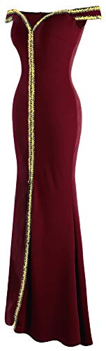 Angel-fashions Mujer Fuera del Hombro Vestidos de Noche Abertura (XXL, Vino Rojo)