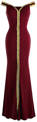 Angel-fashions Mujer Fuera del Hombro Vestidos de Noche Abertura (XXL, Vino Rojo)