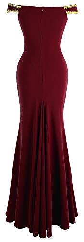 Angel-fashions Mujer Fuera del Hombro Vestidos de Noche Abertura (XXL, Vino Rojo)