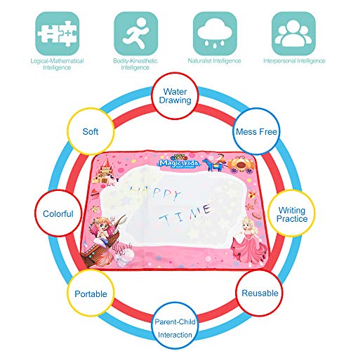 ANIKI TOYS Water Magic Drawing Pintura Doodle Mat Aqua Tablero de Escritura con 6 Colores Magic Pen Drawing Juguetes de Escritura a Mano para niños Girls Boys Toddlers (Large, Princess)