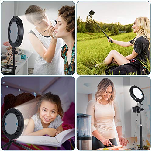 Anillo de Luz 8” MACTREM Aro de Luz LED Regulable para Selfie Fotografía Ring Light con Trípode Soporte para Movíl, Palo Selfie y Espejo para Youtube, Maquillaje, Teléfono, Vídeo, Foto - Negro