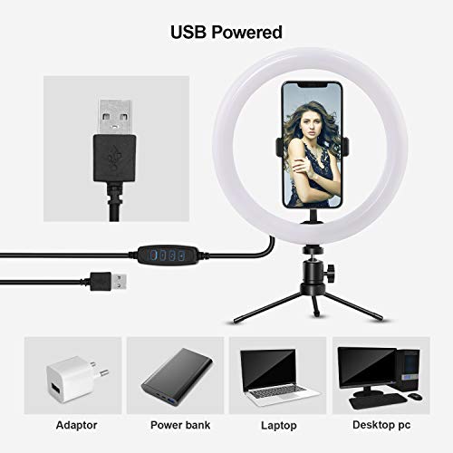 Anillo de luz, Earsun Aro de luz para Movil con Trípode y Control Remoto Bluetooth, 3 Modos de luz Regulables & 8 Niveles de Brillo para TIK Tok, Maquillaje, Transmisión en Vivo, Vlog, Fotografía
