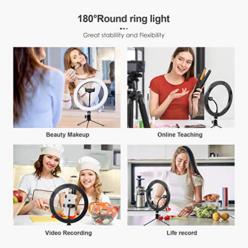 Anillo de luz, Earsun Aro de luz para Movil con Trípode y Control Remoto Bluetooth, 3 Modos de luz Regulables & 8 Niveles de Brillo para TIK Tok, Maquillaje, Transmisión en Vivo, Vlog, Fotografía