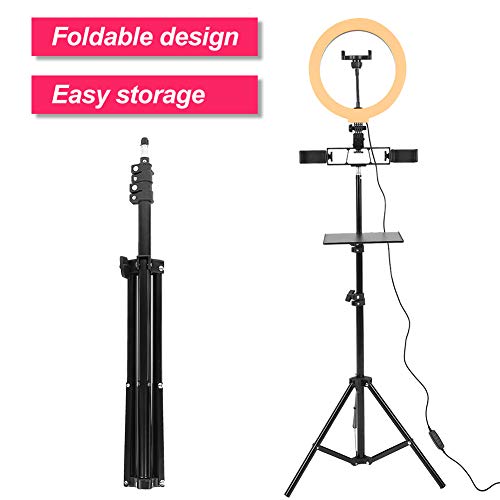 Anillo de luz LED para selfies de 10 pulgadas con soporte para trípode, bandeja y soporte para teléfono, luz LED de escritorio para selfies regulable de 3 colores para selfies, maquillaje, grabación d