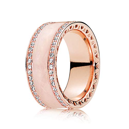 Anillo De Plata 925 para Mujer,Simple Moda Suavizar La Rosa De Oro En Forma De Corazón Anillo Estilo Elegante para Damas, Regalo De Cumpleaños Parte Accesorios,9(Diámetro:18,9