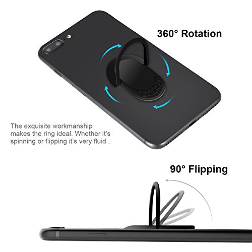 Anillo Soporte Teléfon, Finger Grip Ring 360 Degrees Soporte giratorio de metal para todos los teléfonos móviles, iPhones, tabletas y iPads - Negro