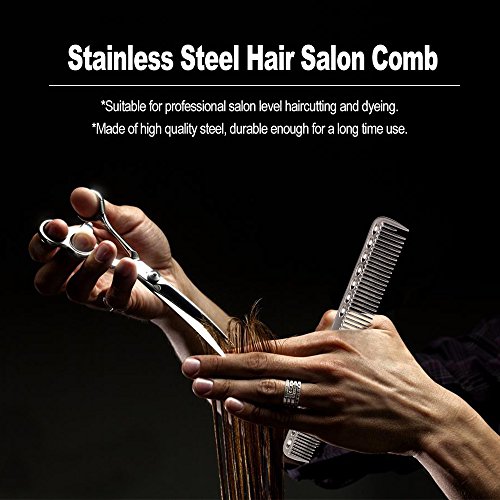 Anself - 2 en 1 Peine de Cabello Fino/Ancho para Peluquería Profesional, Acero Inoxidable