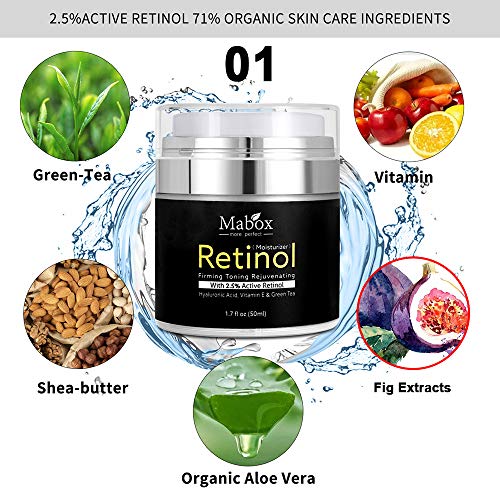Anself 50ml Crema Facial Retinol 2.5% Hidratante Ácido Hialurónico Antiaging Eliminar Arrugas Vitamina E Colágeno Crema Blanqueadora Suave