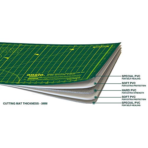 ANSIO Base de corte A3 doble cara auto curación 5 capas para Costura y Manualidades - Imperial/métrica 17 pulgadas x 11 pulgadas / 42 cm x 27 cm - Verde