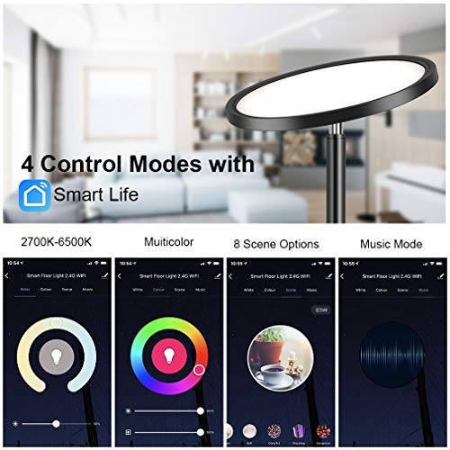 Anten LED Lámpara de Pie Regulable, WiFi Inteligente Luz de Pie Salon Multicolor Funciona Compatible Alexa/Google Home, 25W RGB Regulable y Blanco Cálido a Frío