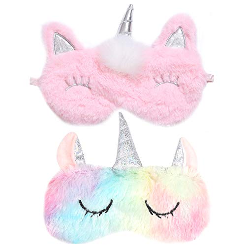 Antifaz Unicornio BESTZY 2 piezas Máscara para Dormir Unicornio Antifaz para Dormir para Niñas Travel Eye Cover