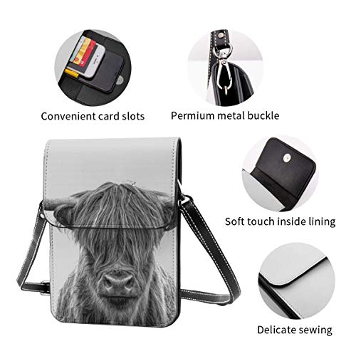 AOOEDM blanco y negro Freedom Highland Cow teléfono móvil monedero cartera bandolera para mujer bolso de hombro ligero