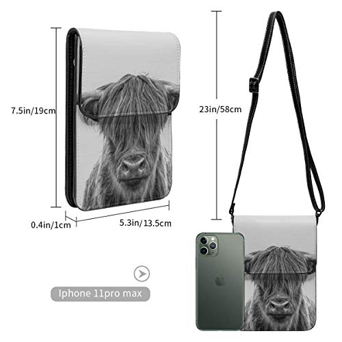 AOOEDM blanco y negro Freedom Highland Cow teléfono móvil monedero cartera bandolera para mujer bolso de hombro ligero
