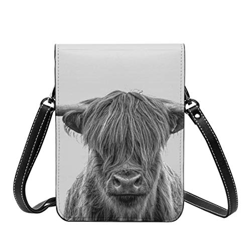AOOEDM blanco y negro Freedom Highland Cow teléfono móvil monedero cartera bandolera para mujer bolso de hombro ligero