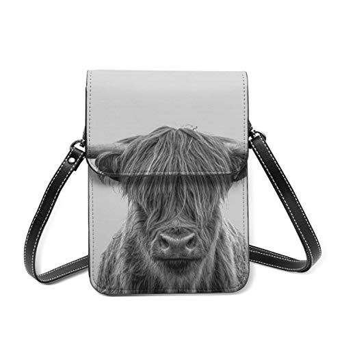 AOOEDM blanco y negro Freedom Highland Cow teléfono móvil monedero cartera bandolera para mujer bolso de hombro ligero