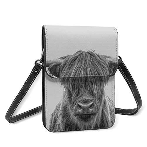 AOOEDM blanco y negro Freedom Highland Cow teléfono móvil monedero cartera bandolera para mujer bolso de hombro ligero