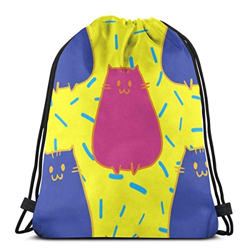 AOOEDM Pink Cat Blue Cat Painting Mochila con cordón Bolsillo con viga Bolsa deportiva Mochila de estudiante Mochila de gimnasio Mochila para senderismo Yoga Gimnasio Natación Viaje Playa Baloncesto