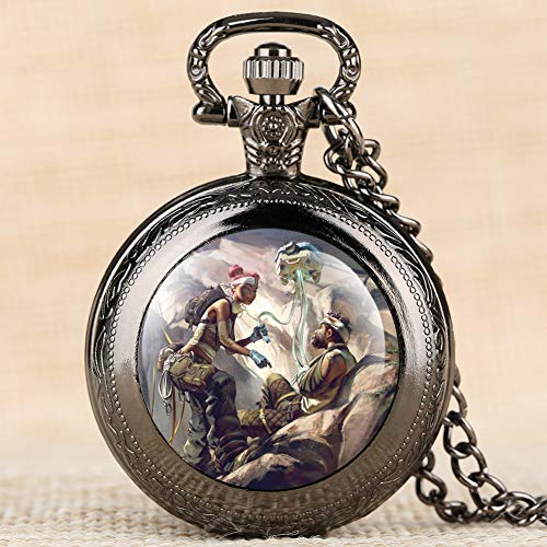 Apex Online Games Series - Reloj de bolsillo para hombre, diseño creativo negro de doble cubierta para niños, reloj de bolsillo digital árabe para amigos