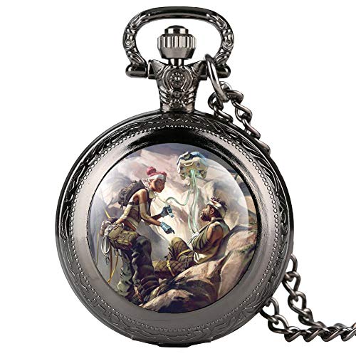 Apex Online Games Series - Reloj de bolsillo para hombre, diseño creativo negro de doble cubierta para niños, reloj de bolsillo digital árabe para amigos