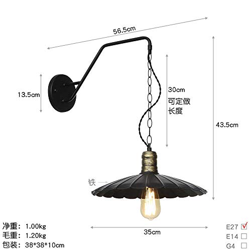 Apliques De Pared Para Interiores Industriales Vintage,Retro El Hierro Forjado Con Hierro Largo Brazo De Luz De Lámpara De Pared,Candelabro De Pared Con Cadena De Hierro Negro Tulipa Flor Accesorio