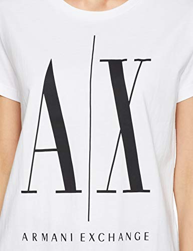 Armani Exchange Icon Project T Camiseta, Blanco (White W/Black Print 5100), Large para Mujer