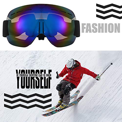 Aroncent - Gafas esféricas de esquí, snowboard, alpinismo, antiniebla, antiviento, protección UV, ojos para hombre y mujer, ajustable, color a elegir turquesa