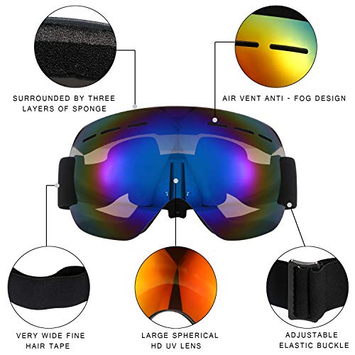 Aroncent - Gafas esféricas de esquí, snowboard, alpinismo, antiniebla, antiviento, protección UV, ojos para hombre y mujer, ajustable, color a elegir turquesa
