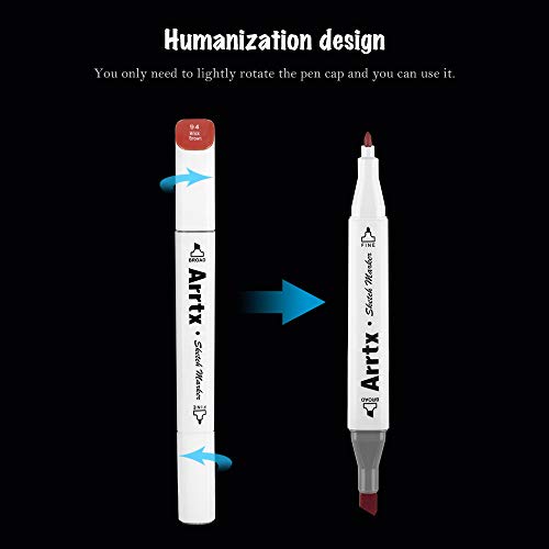 Arrtx 24 Colores Tono Piel Marcadores, Dual Tip Twin Artist Sketch Permanente Marcadores de Manga Set Perfecto para Retrato Ilustración Dibujo para Colorear - Marcadores de Arte a Base de Alcohol