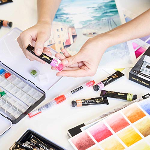 Arteza Estuche de pinturas vacío con recipientes para la paleta de colores | 48 piezas para rellenar con pintura acrílica, óleo o acuarela | Ideal para artistas y estudiantes viajeros
