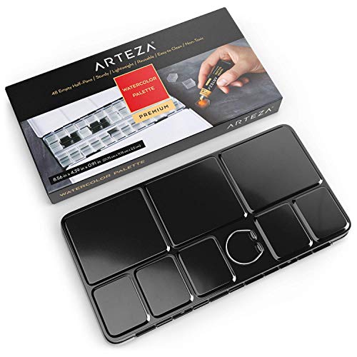 Arteza Estuche de pinturas vacío con recipientes para la paleta de colores | 48 piezas para rellenar con pintura acrílica, óleo o acuarela | Ideal para artistas y estudiantes viajeros