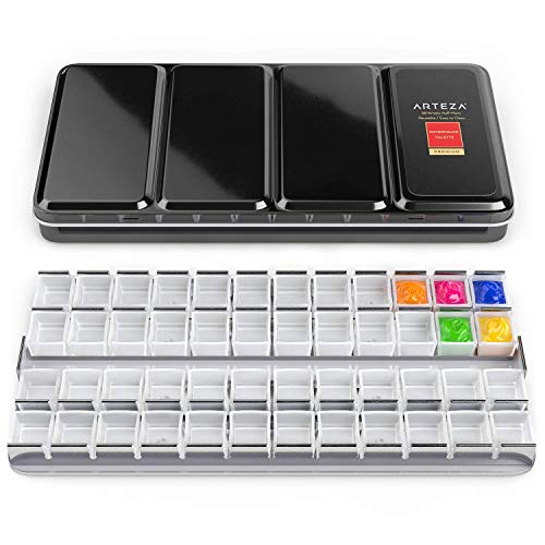 Arteza Estuche de pinturas vacío con recipientes para la paleta de colores | 48 piezas para rellenar con pintura acrílica, óleo o acuarela | Ideal para artistas y estudiantes viajeros