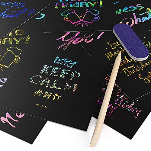 ARTEZA Notas de Scratch Art, Juego de 2 Tacos de Notas para rascar, Total 404 Notas mágicas, con 2 Estiletes de Madera, 2 sacapuntas, 2 Notas con diseños de Arcoiris, 2 del Espacio y 2 holográficas
