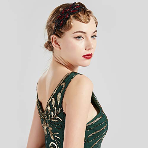 ArtiDeco 1920 - Diadema de los años 20 para mujer, accesorio para disfraz de Gatsby rojo/negro Talla única