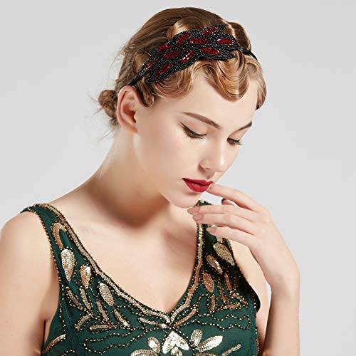 ArtiDeco 1920 - Diadema de los años 20 para mujer, accesorio para disfraz de Gatsby rojo/negro Talla única