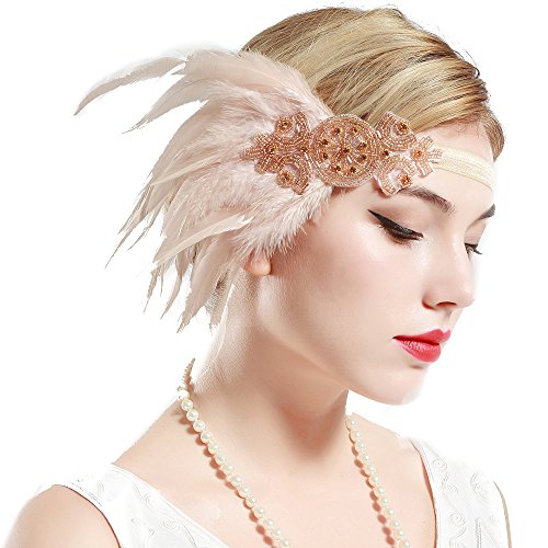 ArtiDeco 1920 Diadema de Pluma con Cuentas Cinta para el Pelo con Cristal Vintage Años 20 Flapper Pelo Banda de Pluma Disfraz Gatsby Accesorio