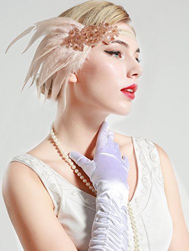 ArtiDeco 1920 Diadema de Pluma con Cuentas Cinta para el Pelo con Cristal Vintage Años 20 Flapper Pelo Banda de Pluma Disfraz Gatsby Accesorio