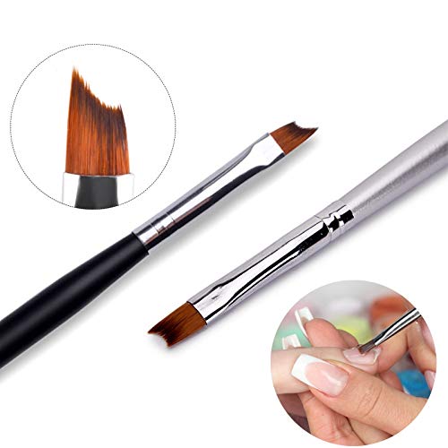 Artlalic - Pincel para diseño de uñas, punta con forma de media luna para manicura francesa, mango negro y plateado, acrílico, gel UV, herramienta de manicura y arte de uñas, 2 unidades