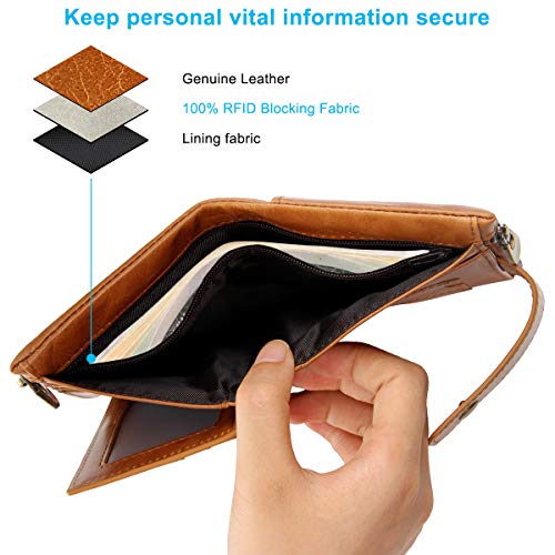 ARVOK Cartera para Hombre Bloqueo RFID Cartera para Caballero de Cuero Genuino Suave con Cadena con Bolsillo para Monedas Carteras pequeñas para Hombre (marrón)