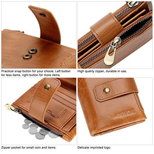 ARVOK Cartera para Hombre Bloqueo RFID Cartera para Caballero de Cuero Genuino Suave con Cadena con Bolsillo para Monedas Carteras pequeñas para Hombre (marrón)