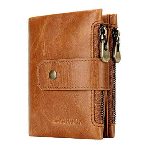 ARVOK Cartera para Hombre Bloqueo RFID Cartera para Caballero de Cuero Genuino Suave con Cadena con Bolsillo para Monedas Carteras pequeñas para Hombre (marrón)
