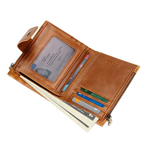 ARVOK Cartera para Hombre Bloqueo RFID Cartera para Caballero de Cuero Genuino Suave con Cadena con Bolsillo para Monedas Carteras pequeñas para Hombre (marrón)