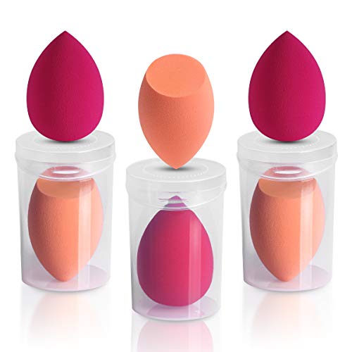 ARVOK Makeup Blender Esponjas de maquillaje de belleza, 6 piezas de esponjas de base sin látex para cosméticos líquidos/en polvo/en crema. con estuche de viaje transparente de 6 piezas (Opción 1)