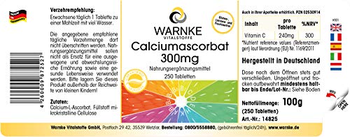 Ascorbato de calcio 300mg – Vitamina C no ácida – Vegana – 250 comprimidos