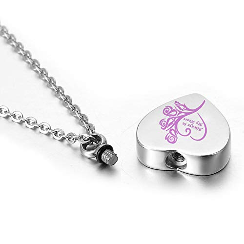 ASDWA Memorial Urna de Cremación 12 Colores Moda Siempre en mi corazón joyería de cremación Cenizas urna Collar para Regalo de Recuerdo Colgante funerario con Kits de Embudo
