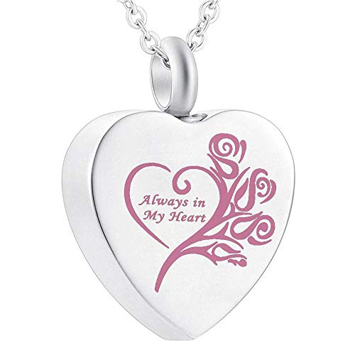 ASDWA Memorial Urna de Cremación 12 Colores Moda Siempre en mi corazón joyería de cremación Cenizas urna Collar para Regalo de Recuerdo Colgante funerario con Kits de Embudo