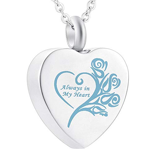 ASDWA Urna Collar Cremación 12 Colores Moda Siempre en mi corazón joyería de cremación Cenizas urna Collar para Regalo de Recuerdo Colgante funerario con Kits de Embudo