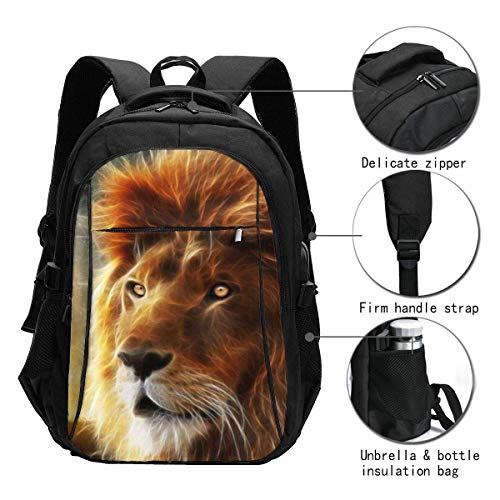 asfg Resistente a Las Manchas Leones Multifunctional Personalized Customized USB Backpack, Student School Outdoor Backpack,Travel Bag Laptop Bookbags Business Daypack.
